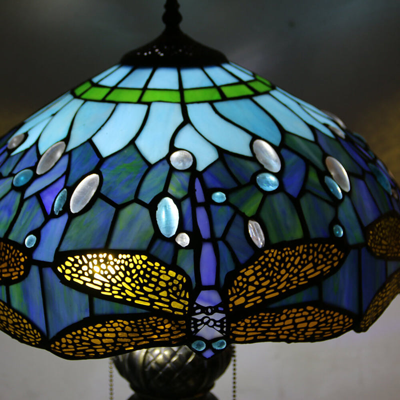 European Vintage Tiffany Dragonfly Peacock Glass Resin 1-Light Table Lamp