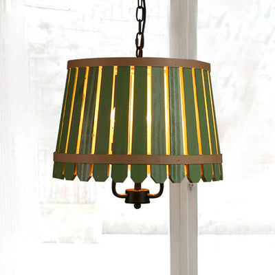 Modern Colored Wooden Barrel Dome 3 Light Chandelier