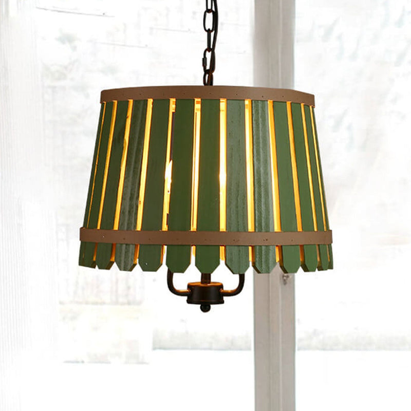 Modern Colored Wooden Barrel Dome 3 Light Chandelier