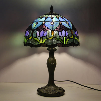 European Style Tiffany Gemstone Flower Dome 1-Light Table Lamp