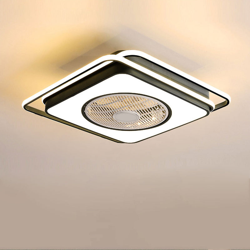 Nordic Simple Crystal Round Frame Design LED Flush Mount Ceiling Fan Light