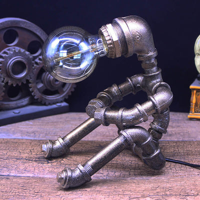 Industrial Creative Iron Plumbing Sitting Robot Table Lamp