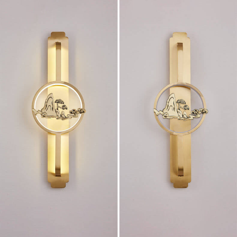 Moderne chinesische Kupfer lange runde LED-Wandleuchte 
