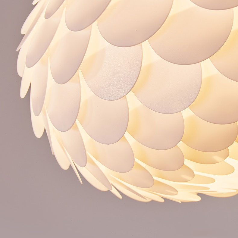 Contemporary Creative Cream Pine Cone Round Iron PVC Dome 1-Light Pendant Light For Living Room