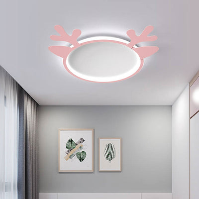 Nordic Creative Deer Head Round Kids LED Flush Mount Ceiling Light