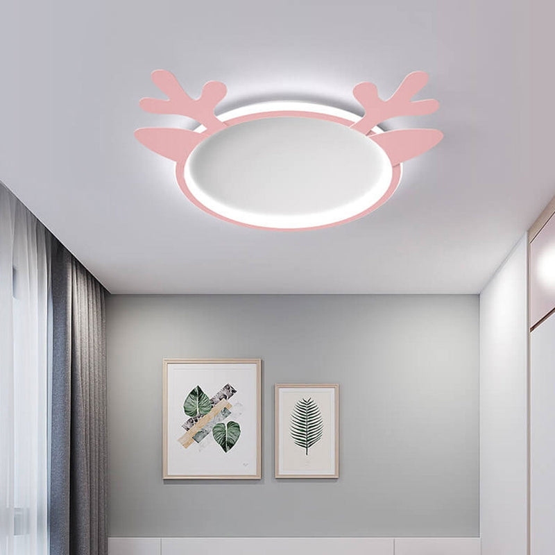 Nordic Creative Deer Head Round Kids LED Flush Mount Ceiling Light