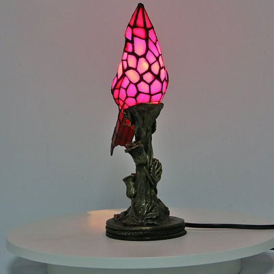 Lampe de table Tiffany à 1 lumière, oiseau rouge créatif européen 