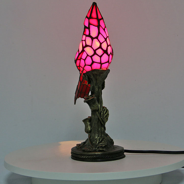 Lampe de table Tiffany à 1 lumière, oiseau rouge créatif européen 