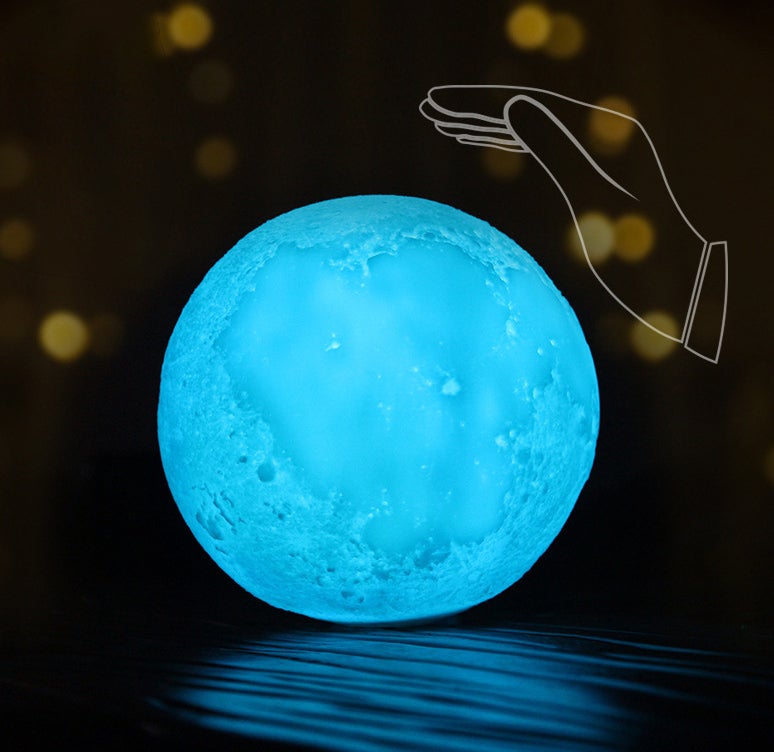 Lampe de table créative à 1 lumière LED rechargeable en forme de lune imprimée en 3D 
