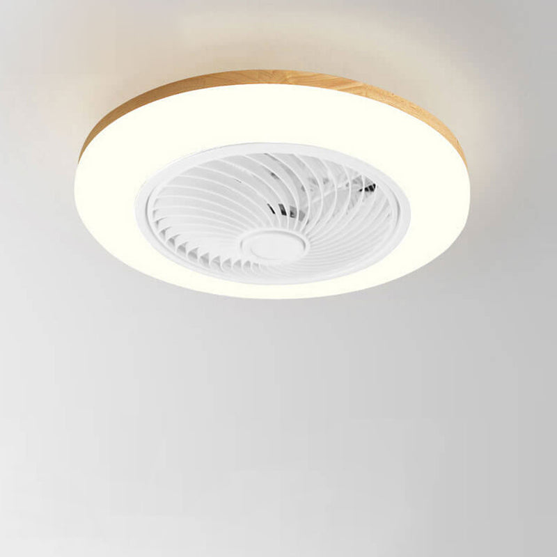 Modern Minimalist Wood Geometric LED Flush Mount Ceiling Fan Light