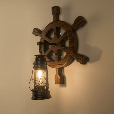 Vintage industrielle hölzerne Bootsruder Petroleumlampe 1-Licht Wandleuchte Lampe