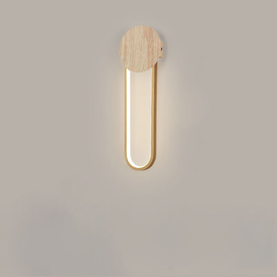 Modern Minimalist Wood Grain Round Wrought Iron LED Wall Sconce Lamp