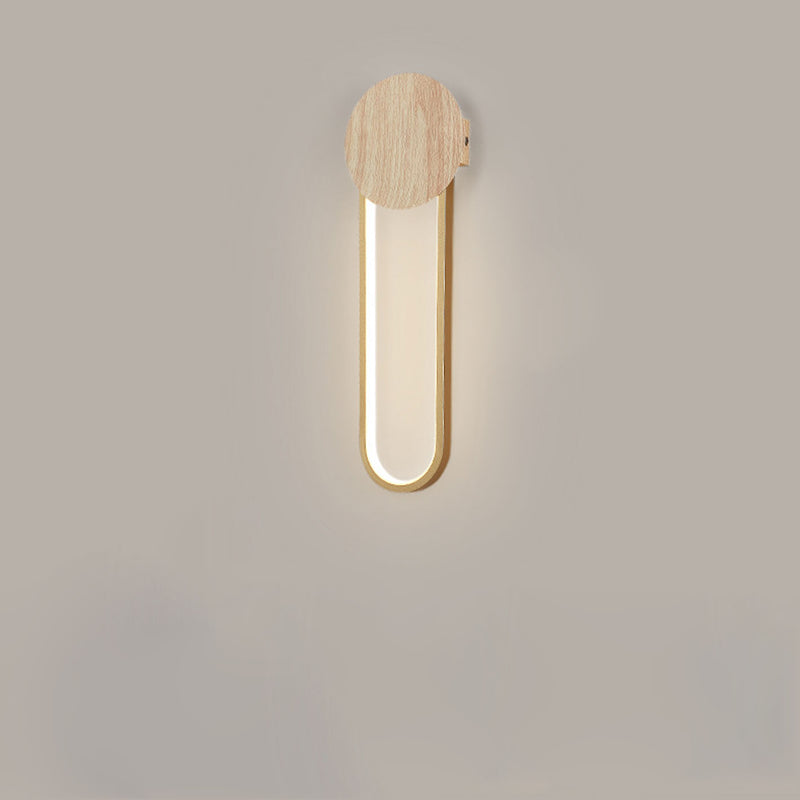 Moderne, minimalistische Holzmaserung, runde LED-Wandleuchte aus Schmiedeeisen 