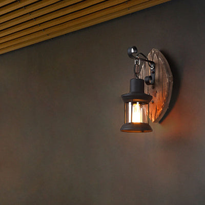 Traditionelle Bauernhaus Holzscheibe Eisen Schirm 1-Licht Wandleuchte für Esszimmer 