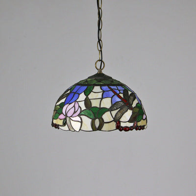 Tiffany Baroque Stained Glass Round Dome 1-Light Pendant Light