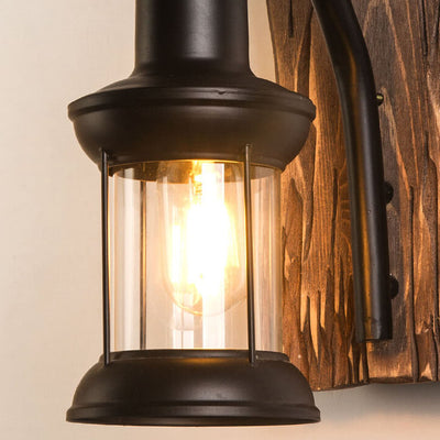 Retro Industrial Wood Iron 1-Light Wall Sconce Lamp