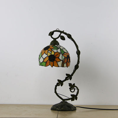 Tiffany Rustic Rose Stained Glass Vine Resin 1-Light Table Lamp