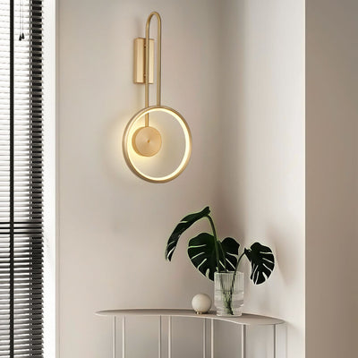 Minimalist Light Luxury Copper Circle Long Arm LED Wall Sconce Lamp