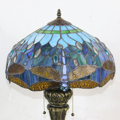 European Vintage Tiffany Dragonfly Peacock Glass Resin 1-Light Table Lamp