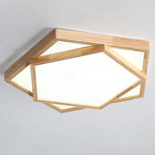 Modern Nordic Solid Wood Geometric LED Flush Mount Lighting Ceiling Light