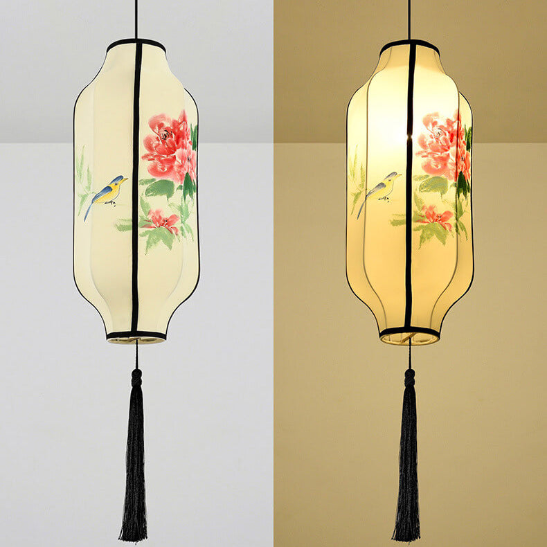 Lanterne ovale antique orientale faite à la main en tissu 1 lumière suspendue 