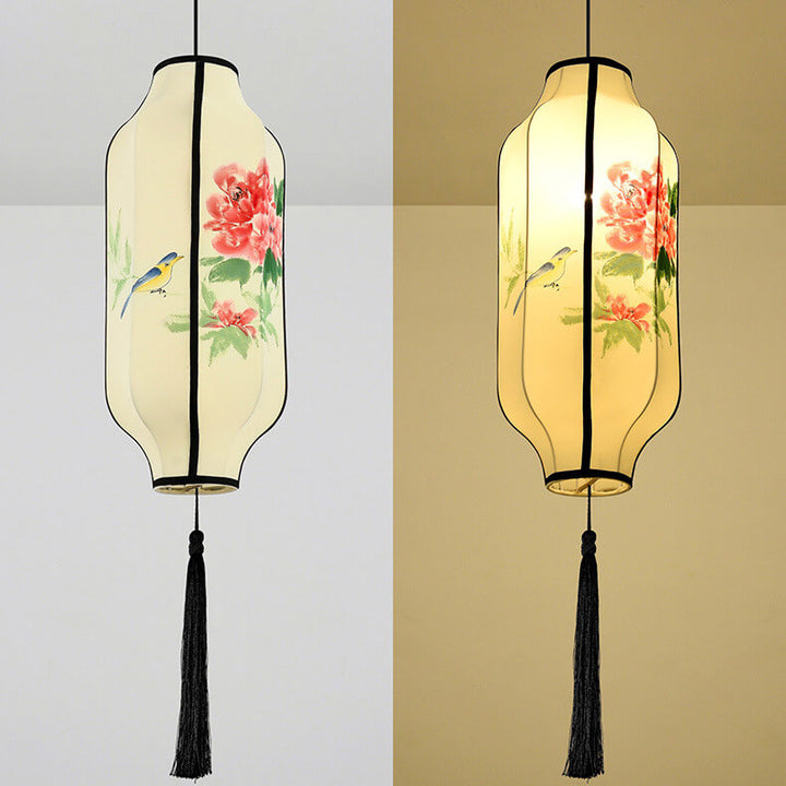 Lanterne ovale antique orientale faite à la main en tissu 1 lumière suspendue 