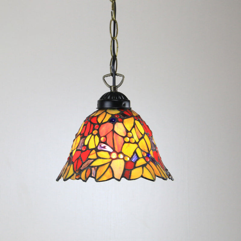 Tiffany Rustic Rose Beads Stained Glass 1-Light Pendant Light