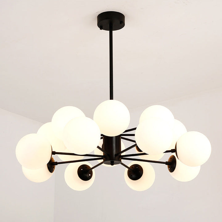 Moderner Mid-Century Eisenrahmen Magic Bean Glasschirm 8/12/16-Licht Kronleuchter für Wohnzimmer 