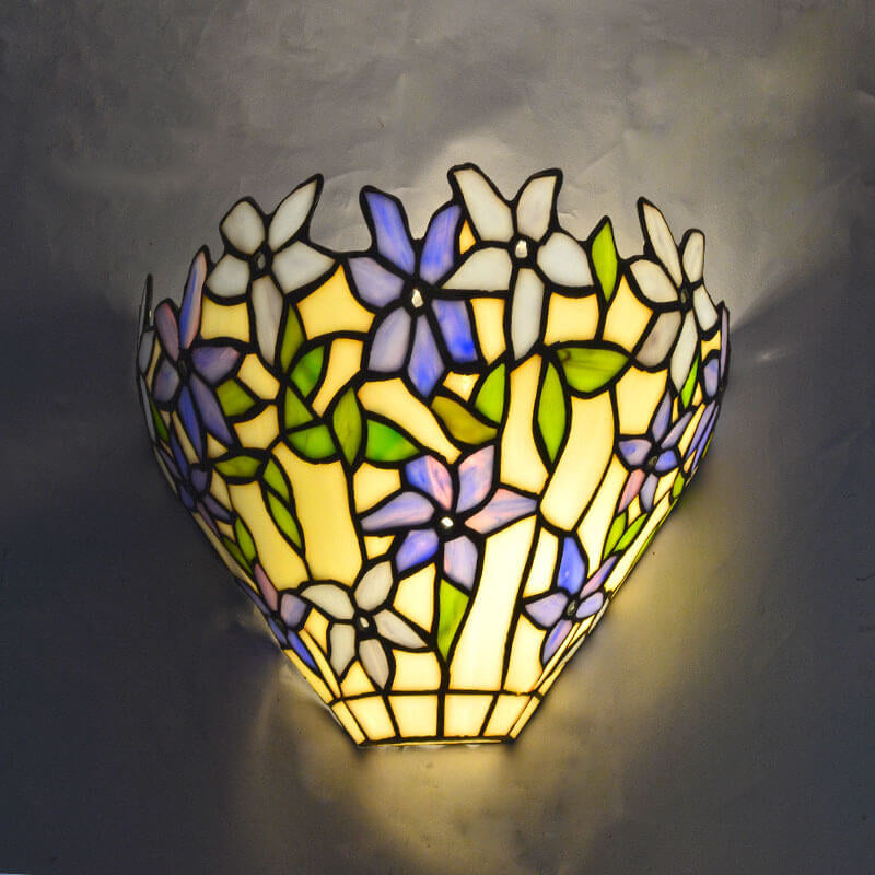 Vintage Tiffany Flower Stained Glass Bowl 1-Light Wall Sconce Lamp