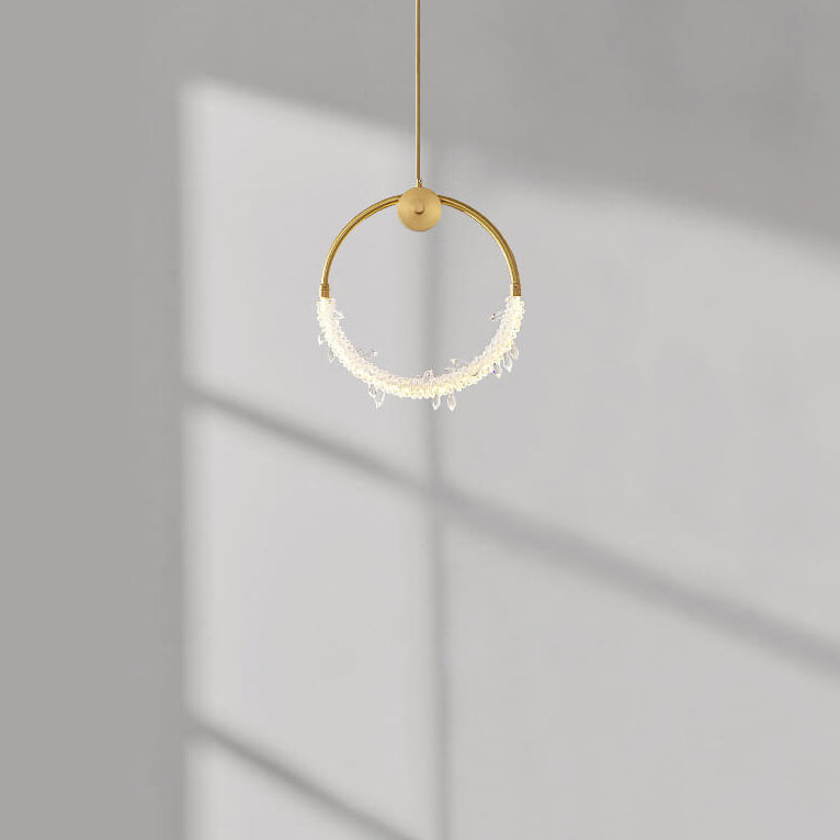 Nordic Luxury Circle Messing Eis Kristall LED Pendelleuchte 