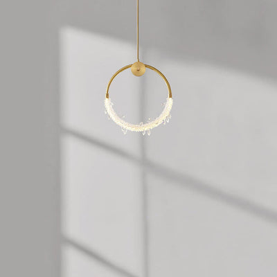 Nordic Luxury Circle Brass Ice Crystal LED Pendant Light