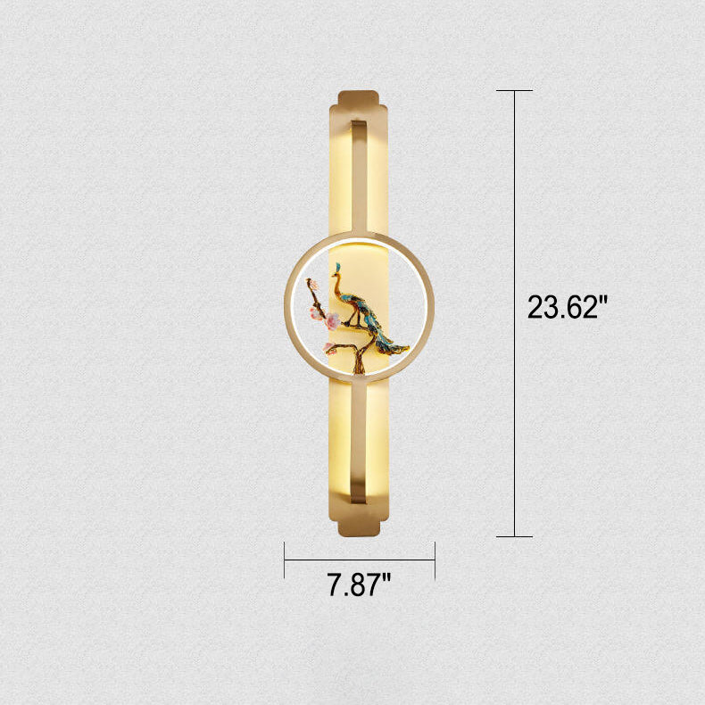 Moderne chinesische Kupfer lange runde LED-Wandleuchte 
