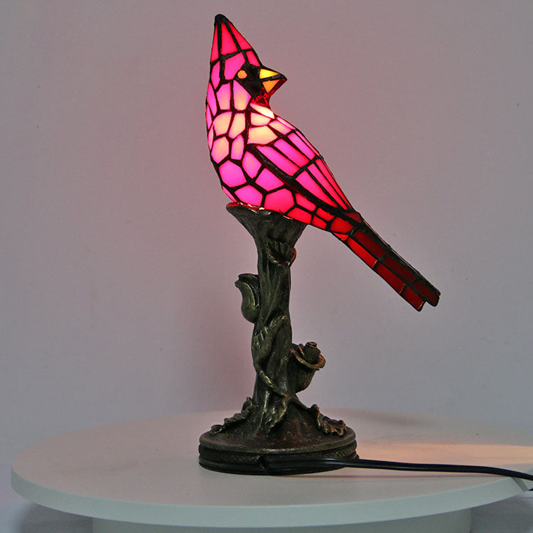 Lampe de table Tiffany à 1 lumière, oiseau rouge créatif européen 