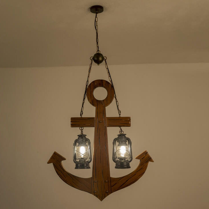Candelabro de isla de 2 luces con ancla de barco industrial retro 
