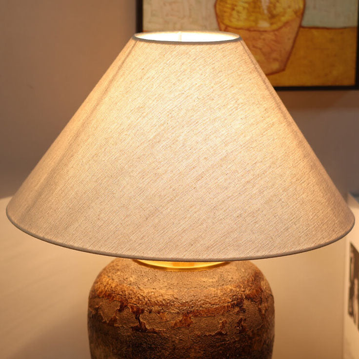 Chinesische Retro-Vase Basis Keramik Leinen 1-Licht Tischlampe 