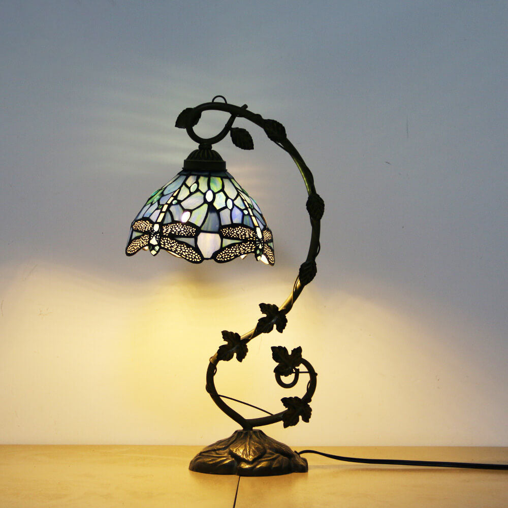Traditional European Dragonfly Stained Glass Resin Vine 1-Light Table Lamp for Bedroom