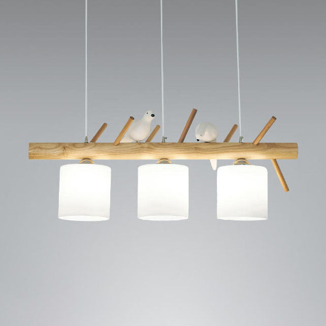 Nordic Minimalist Solid Wood Bird Decor Cylinder 2/3-Light Island Light Chandelier