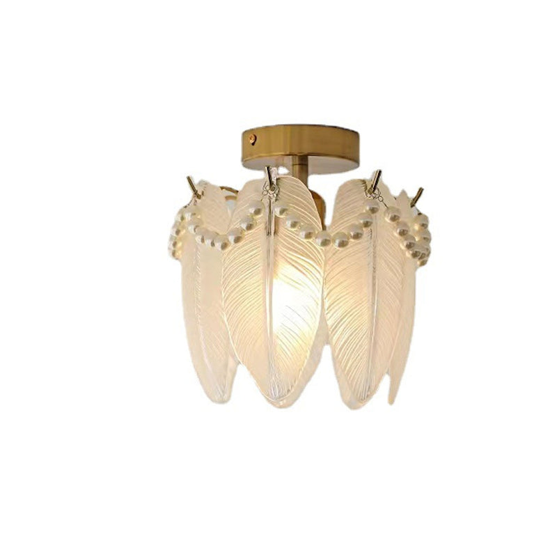 French Light Luxury Petal Pearl Glass 1-Light Flush Mount Ceiling Light