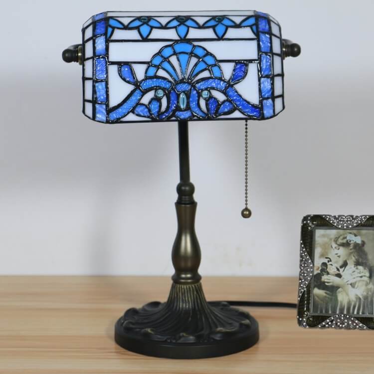 Tiffany Baroque Stained Glass 1-Light Bank Zipper Table Lamp