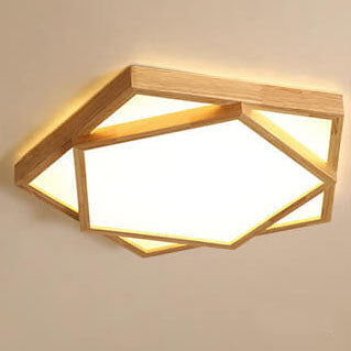 Modern Nordic Solid Wood Geometric LED Flush Mount Lighting Ceiling Light