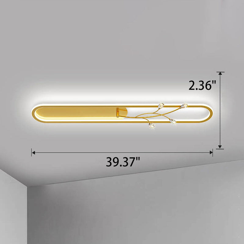 Creative Long Oval Crystal Small Flower Decoration Design LED Flush Mount Light