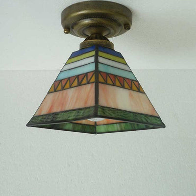 European Vintage Tiffany 1-Light Semi-Flush Mount Light