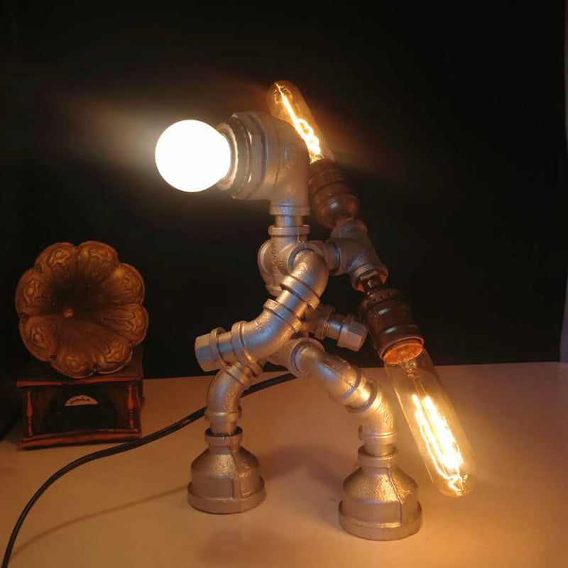 Vintage Steampunk Plumbing Robot Decor 1-Light Table Lamp