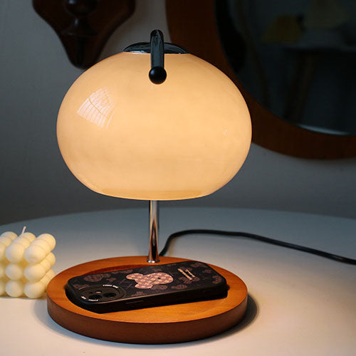 Contemporary Retro Glass Dome Solid Wood Metal Base 1-Light Melting Wax Table Lamp