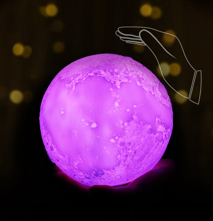 Lampe de table créative à 1 lumière LED rechargeable en forme de lune imprimée en 3D 