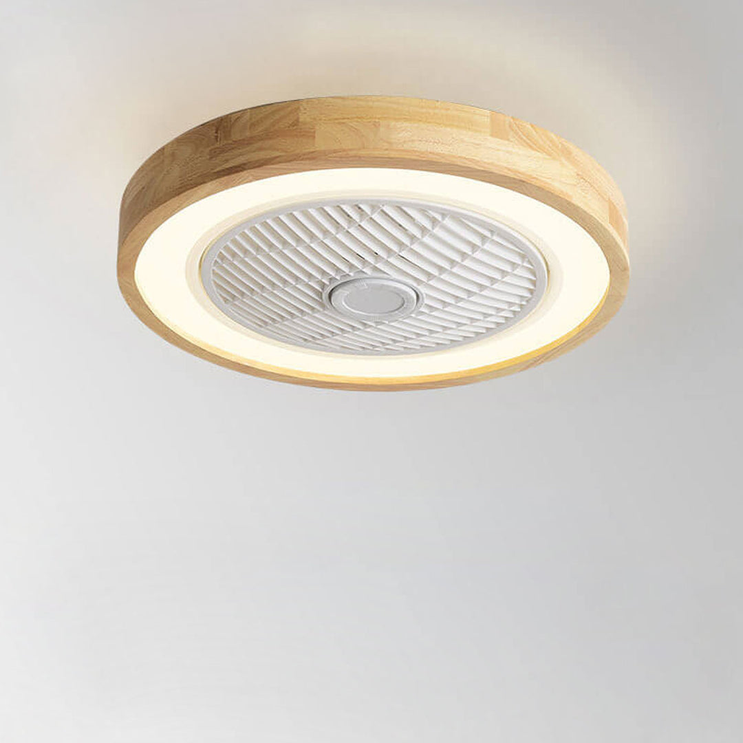 Moderner minimalistischer Holz-geometrischer LED-Halbeinbau-Deckenventilator mit Licht 