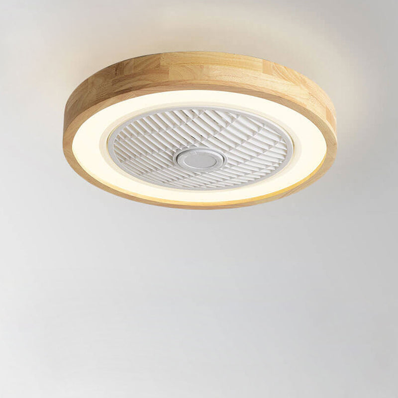 Modern Minimalist Wood Geometric LED Flush Mount Ceiling Fan Light