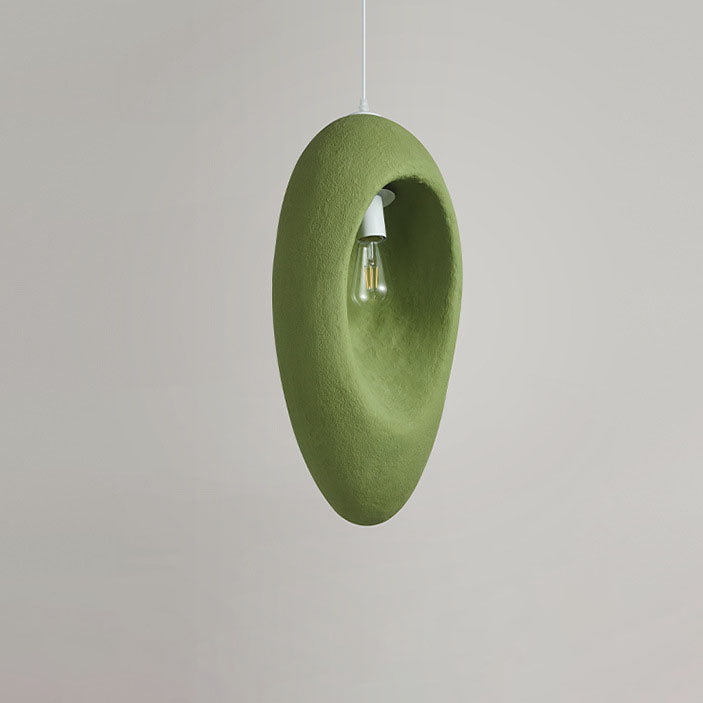 Japanese Wabi-sabi Green Oval 1-Light Pendant Light