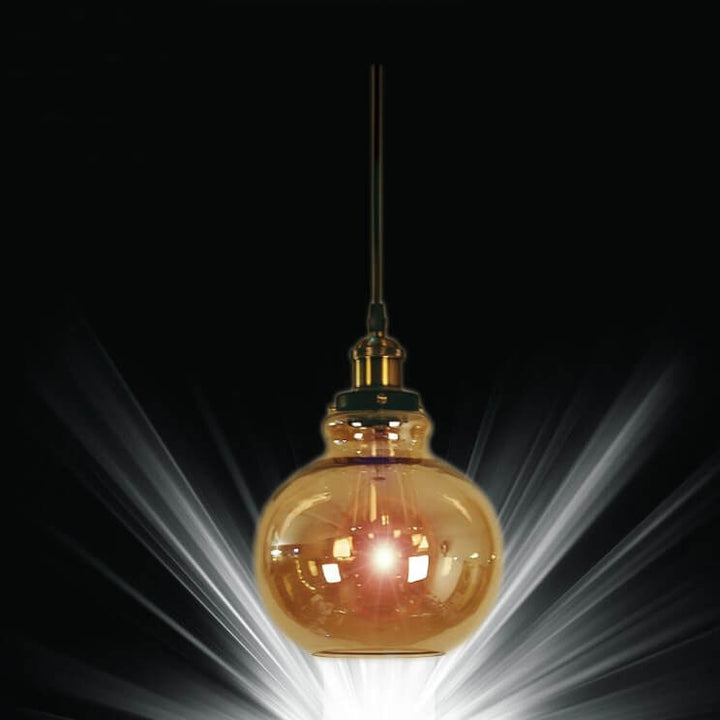 Suspension Luminaire Rétro Industriel en Verre Rond en Forme de Gourde à 1 Lumière 