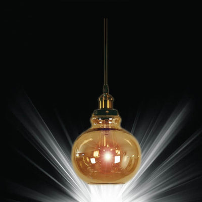 Suspension Luminaire Rétro Industriel en Verre Rond en Forme de Gourde à 1 Lumière 